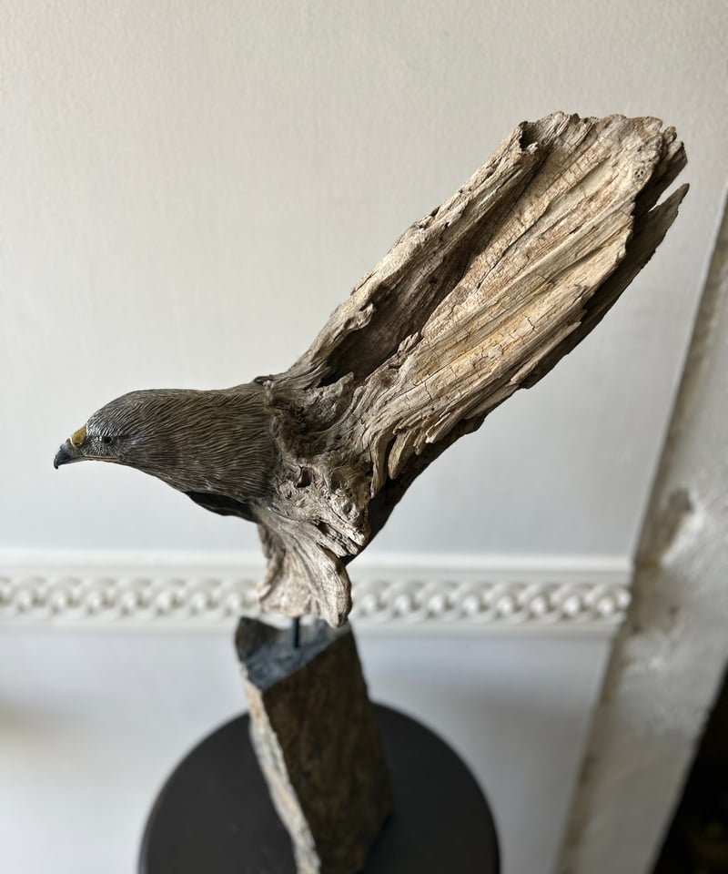 NO.63「シロハヤブサの狩眼」 | 流木と動物彫刻