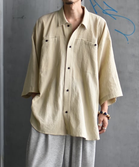 【LAST1】O project  OVERSIZED SHORT SLEEVE SHIRTS/FINE STRIP