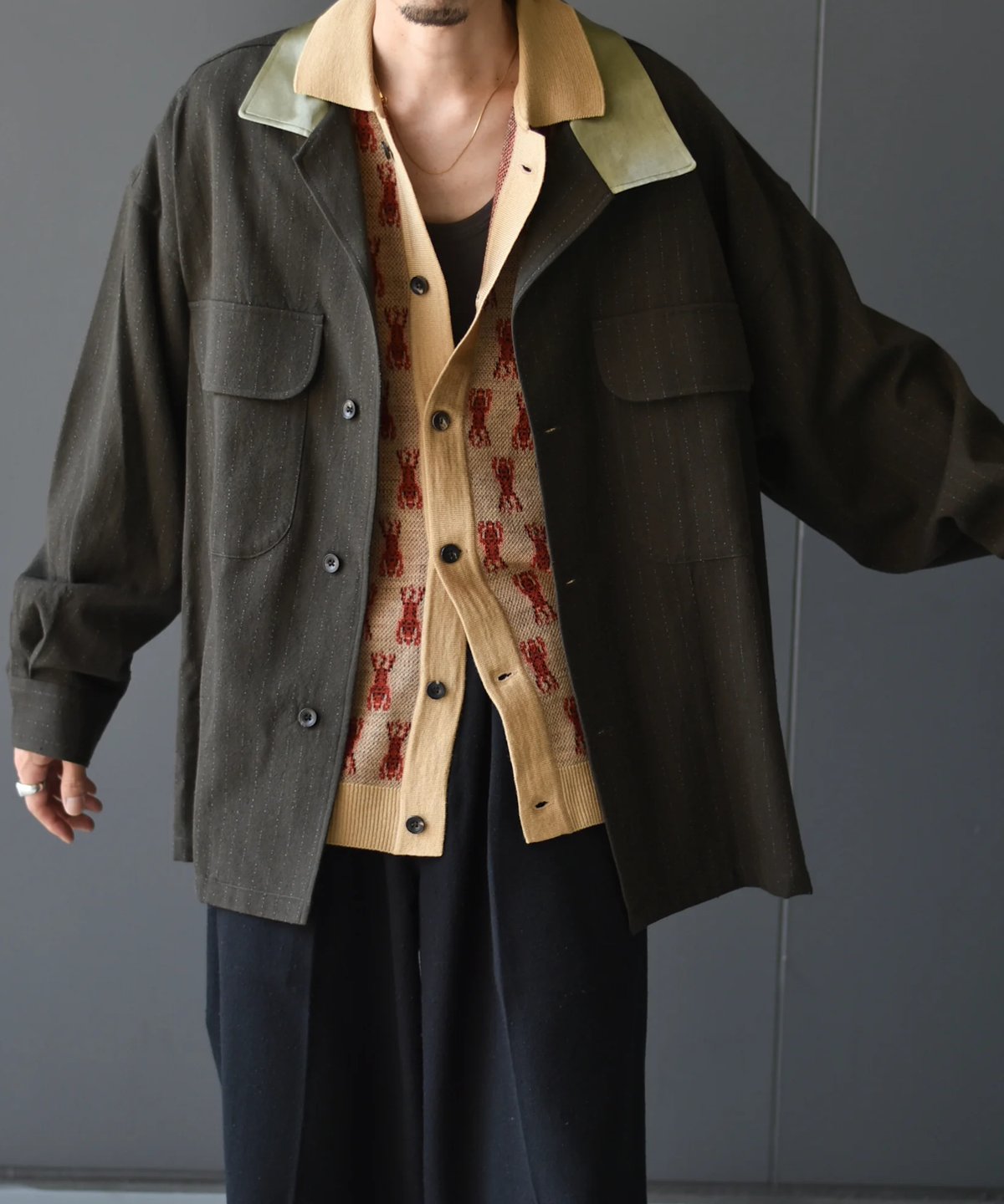 新品 NEZU YOHINTEN ジャカードシャツ NEZU YOHINTEN / ジャカード開襟プルオーバーシャツ | NEZU