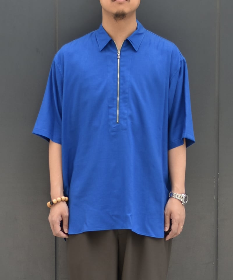 LAST1】ULTERIOR RAYON LINEN TWILL HALF-ZIP SHI