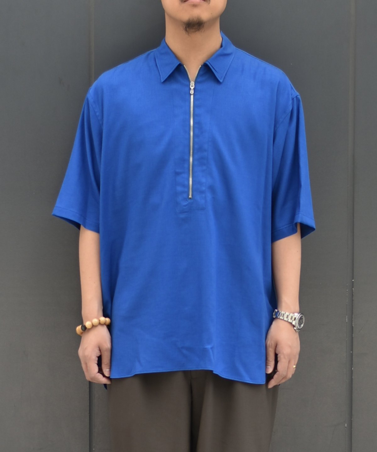トップス ULTERIOR LAST1】ULTERIOR RAYON LINEN TWILL HALF-ZIP SHI