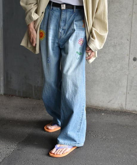 superNova. Embroidered wide selvedge jeans - Old vintage wash