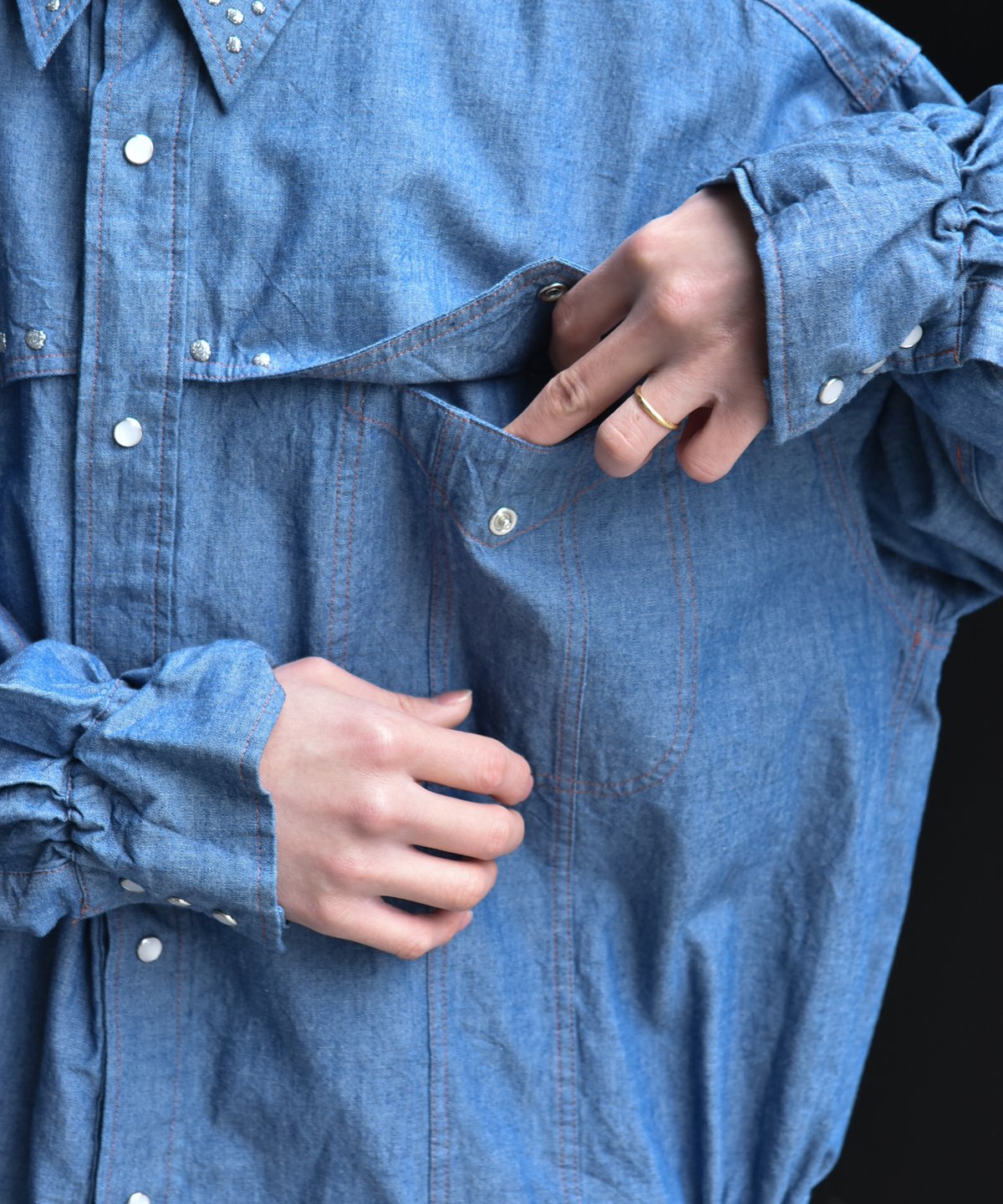 LAST1】 NAM BELLOWS DUNGAREE SHIRT - GEL STUDS