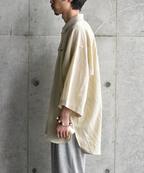 【LAST1】O project  OVERSIZED SHORT SLEEVE SHIRTS/FINE STRIP