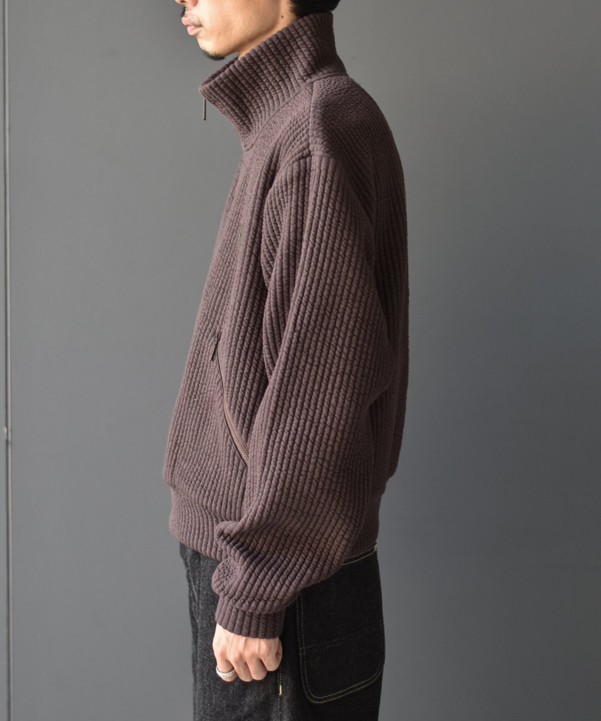 MATSUFUJI Stripe Jacquard Stand Collar Jacket |