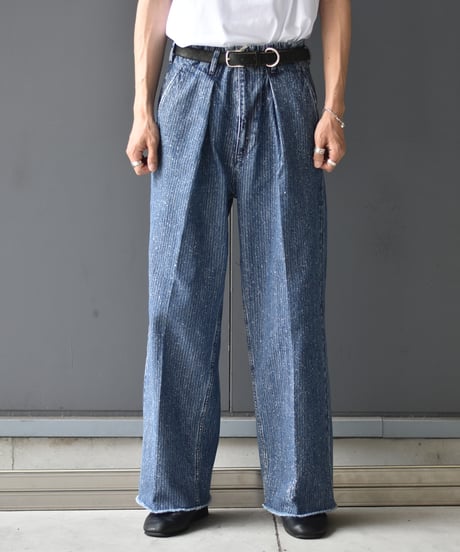 【LAST1】saby TUCK-BAGGY TYPE 2 - Stripe Denim Splash Vintage Wash -