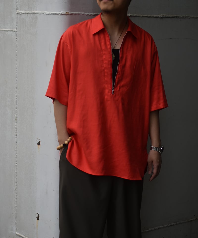 LAST1】ULTERIOR RAYON LINEN TWILL HALF-ZIP SHI