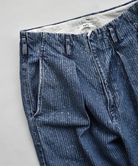 【LAST1】saby TUCK-BAGGY TYPE 2 - Stripe Denim Splash Vintage Wash -