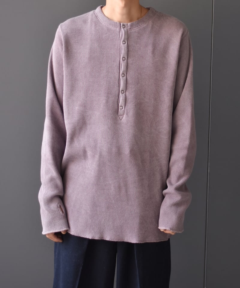SEA HENRY NECK L/S TEE STONE ヘンリーネック LOGO HENRY NECK THERMAL LONG SLEEVE T-SHIRT /ロゴヘンリー