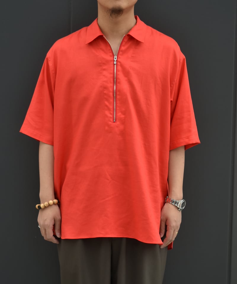LAST1】ULTERIOR RAYON LINEN TWILL HALF-ZIP SHI
