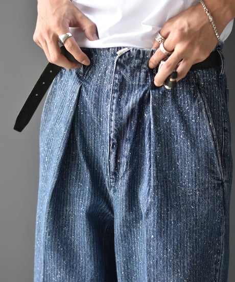 【LAST1】saby TUCK-BAGGY TYPE 2 - Stripe Denim Splash Vintage Wash -