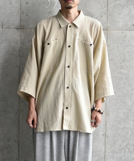 【LAST1】O project  OVERSIZED SHORT SLEEVE SHIRTS/FINE STRIP