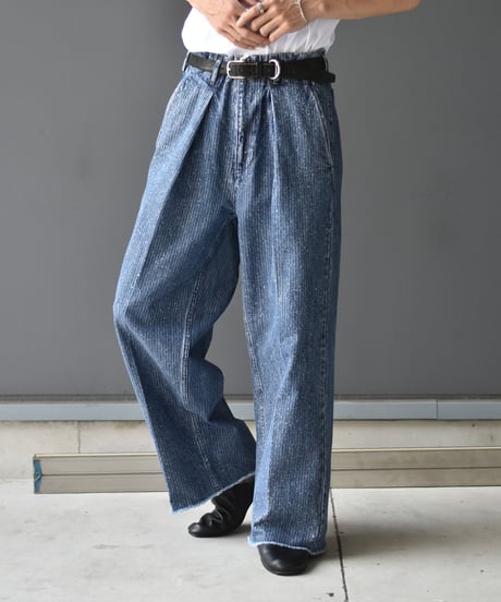 【LAST1】saby TUCK-BAGGY TYPE 2 - Stripe Denim Splash Vintage Wash -
