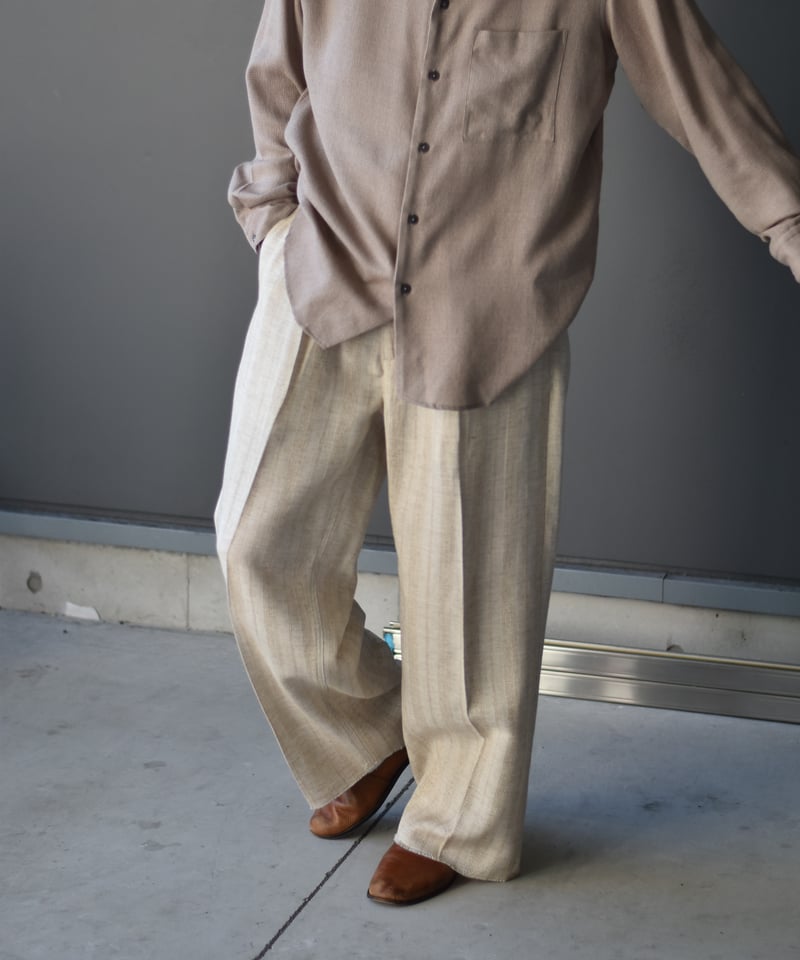 パンツ saby [rroomm exclusive]TUCK BAGGY BEIGE saby JACQUARD LINEN STRIPE TUCK-BAGGY-Bishu Japan- BEIGE