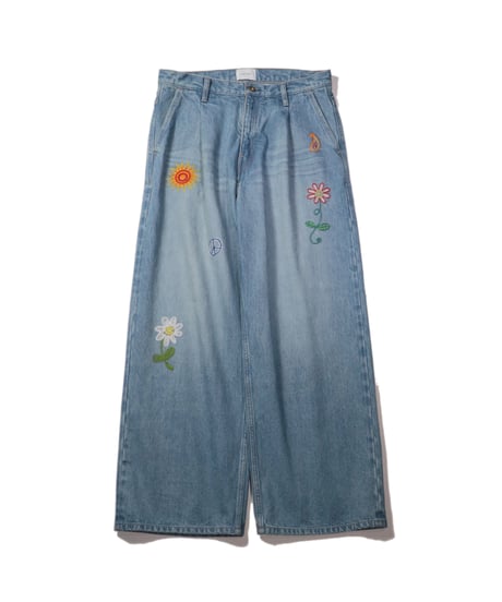 superNova. Embroidered wide selvedge jeans - Old vintage wash