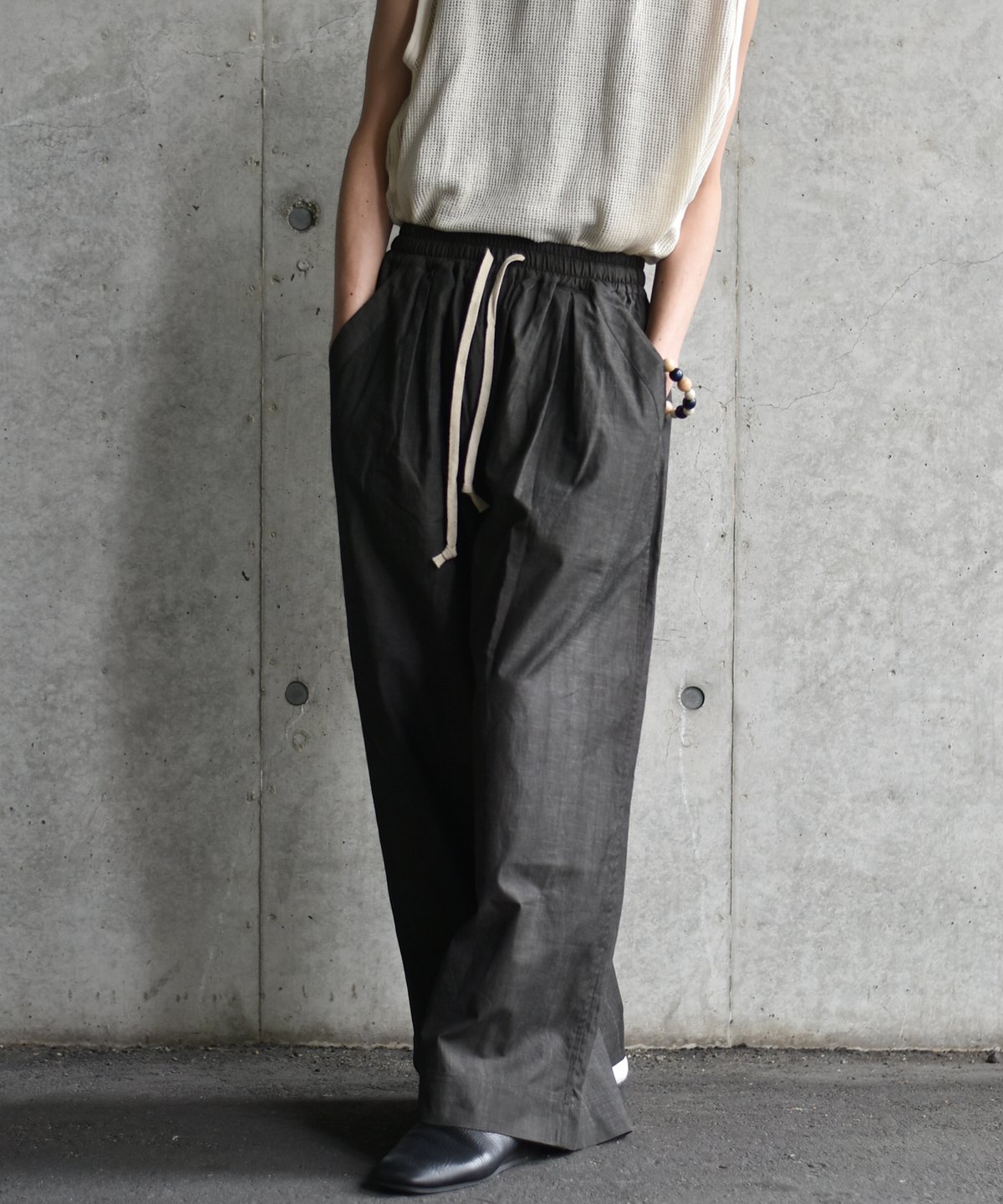 LAST1】O project EASY WIDE PANTS/SUMI DYED SLUB
