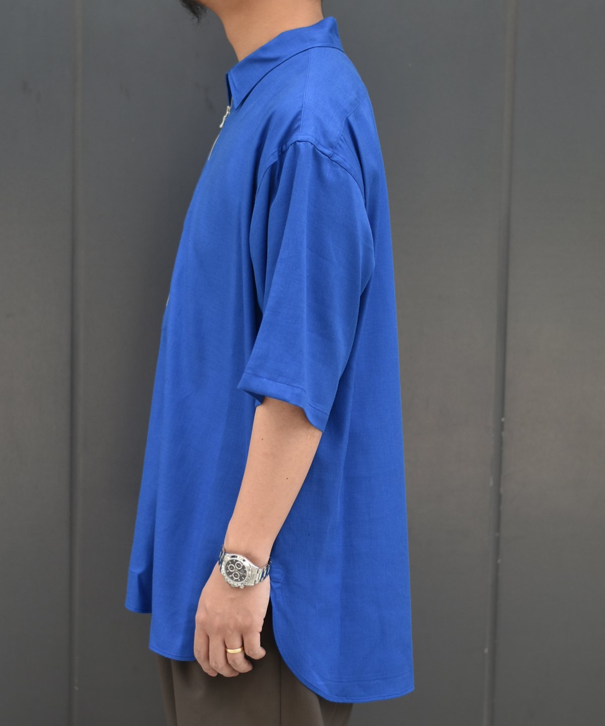 LAST1】ULTERIOR RAYON LINEN TWILL HALF-ZIP SHI