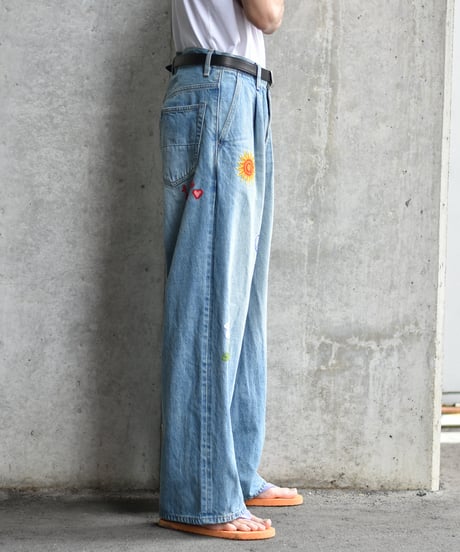 superNova. Embroidered wide selvedge jeans - Old vintage wash