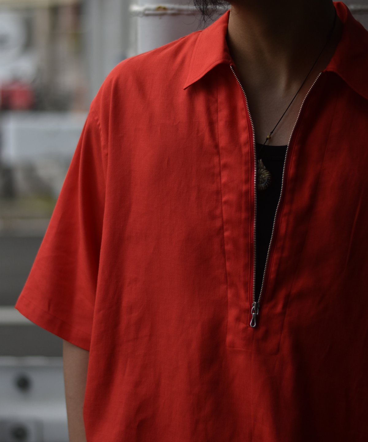 LAST1】ULTERIOR RAYON LINEN TWILL HALF-ZIP SHI