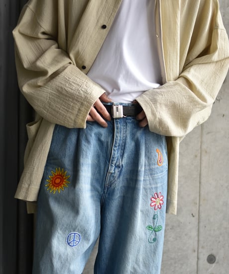 superNova. Embroidered wide selvedge jeans - Old vintage wash
