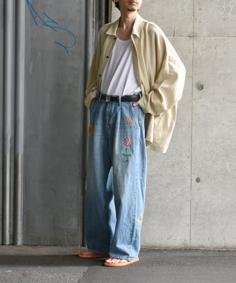 superNova. Embroidered wide selvedge jeans - Old vintage wash