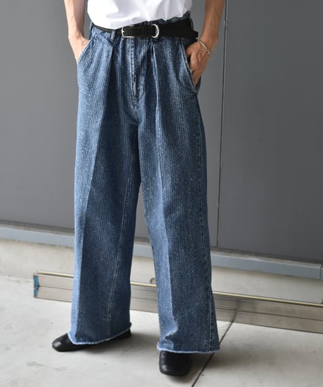 【LAST1】saby TUCK-BAGGY TYPE 2 - Stripe Denim Splash Vintage Wash -