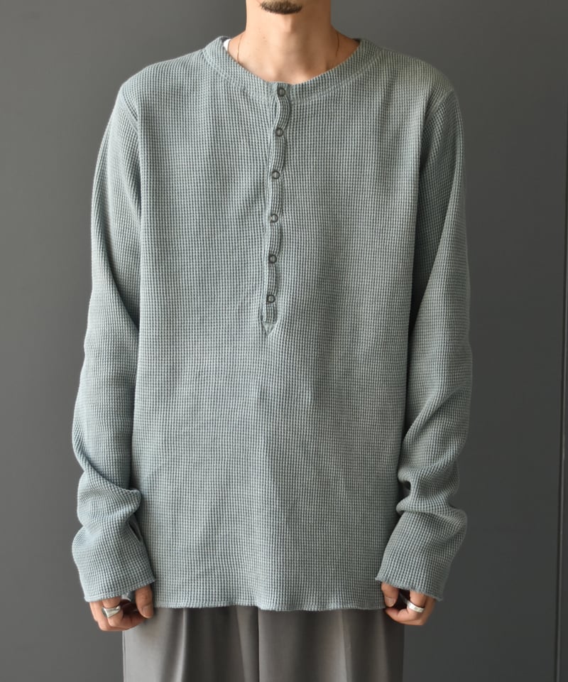 SEA HENRY NECK L/S TEE STONE ヘンリーネック LOGO HENRY NECK THERMAL LONG SLEEVE T-SHIRT /ロゴヘンリー