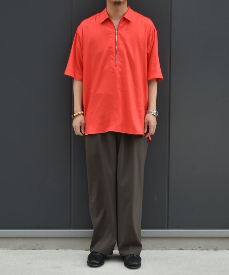 LAST1】ULTERIOR RAYON LINEN TWILL HALF-ZIP SHI