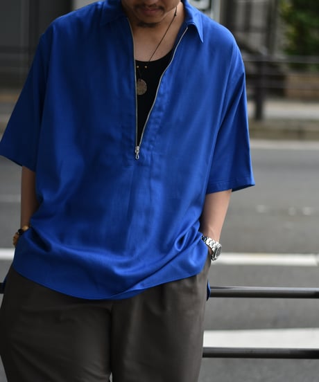 【LAST1】ULTERIOR  RAYON LINEN TWILL HALF-ZIP SHIRT