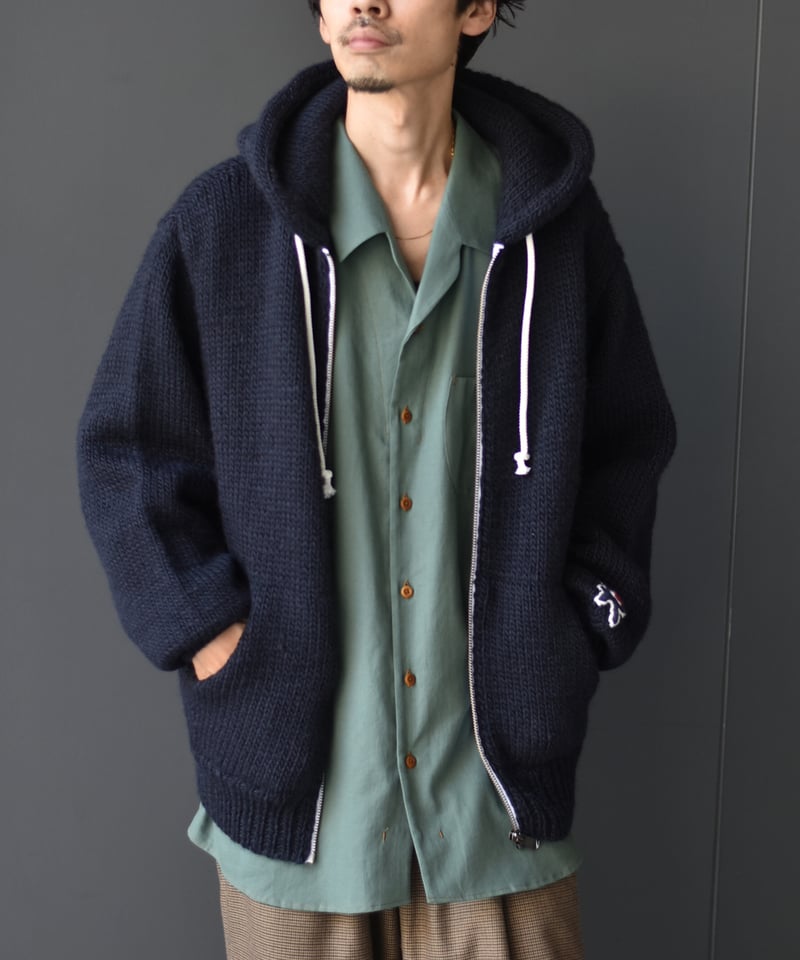 LAST1】RICE NINE TEN HAND KINITTED ZIP HOODIE