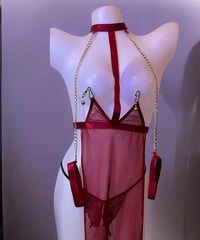 「再入荷なし」魅惑の赤×紫・プレミアムトータルコーデセット（バイオレットオープンクロッチ仕様）