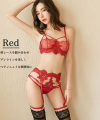 【新色入荷】情熱のレッド。ガーターブラ・ショーツ・ベルト3点セット（フリーサイズ／アジャスター調整可）