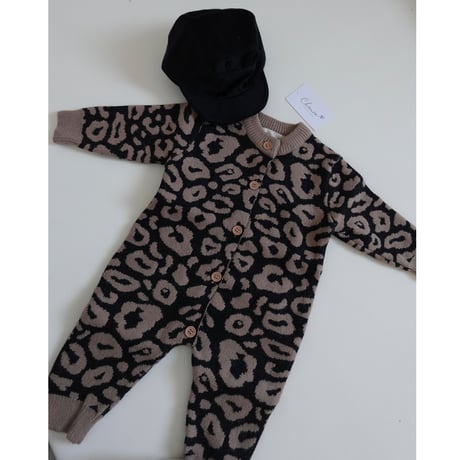【即納】leopard knit rompers
