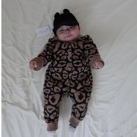 【即納】leopard knit rompers