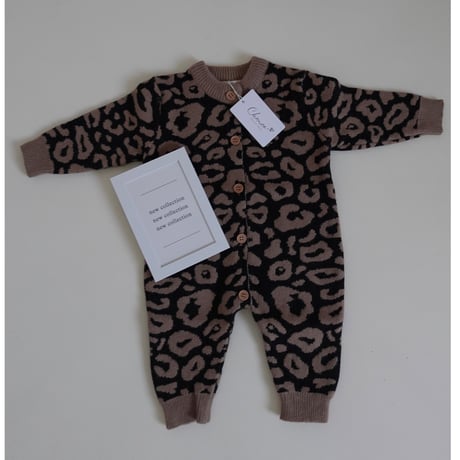【即納】leopard knit rompers
