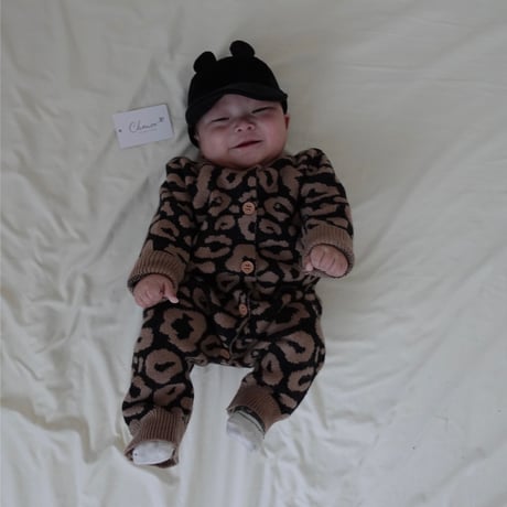 【即納】leopard knit rompers