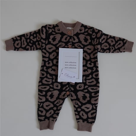 【即納】leopard knit rompers