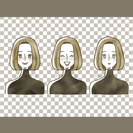 女性の表情セット【PNG】