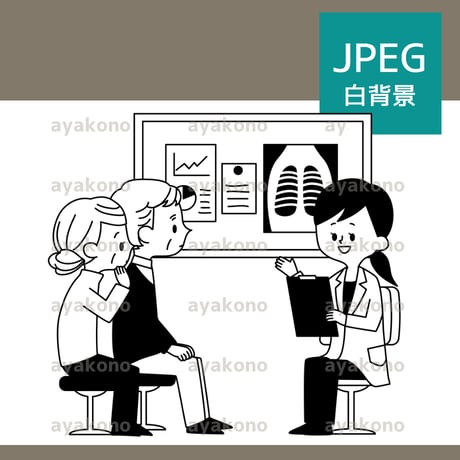 医師の診察を受けているシニアの男女-白黒【JPEG】