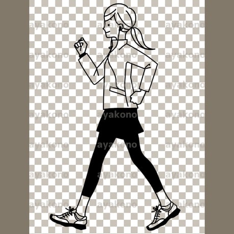 ウォーキングしている女性-黒【PNG】