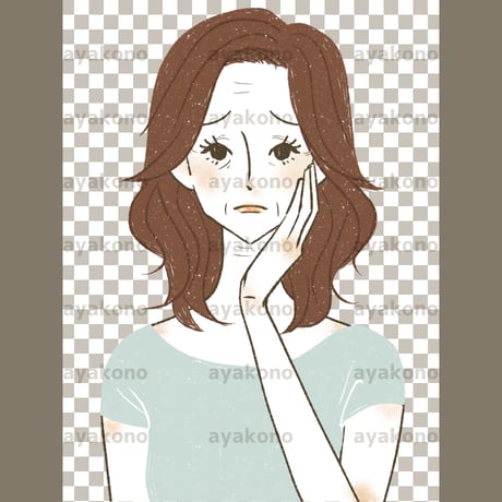 顔の皺に悩む女性【PNG】