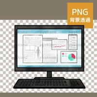 パソコンの電子カルテ-水彩【PNG】