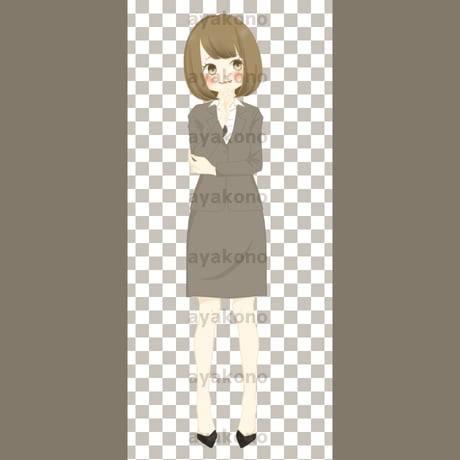 頬を赤めにやけるスーツ姿の女性【PNG】