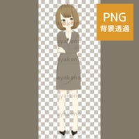 頬を赤めにやけるスーツ姿の女性【PNG】