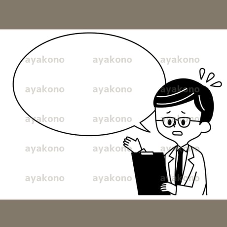 困っている男性医師と吹き出し-白黒【JPEG】