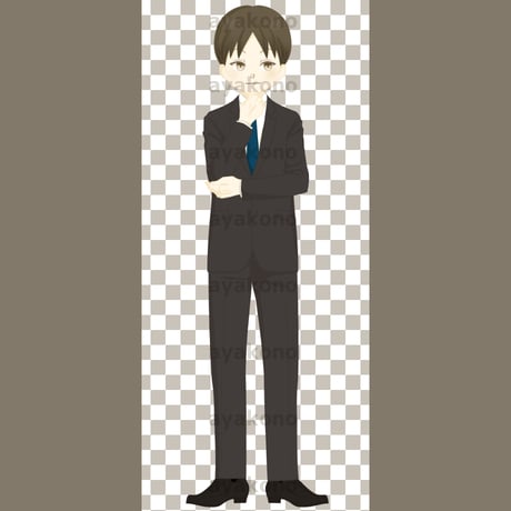 企んでいるスーツ姿の男性【PNG】