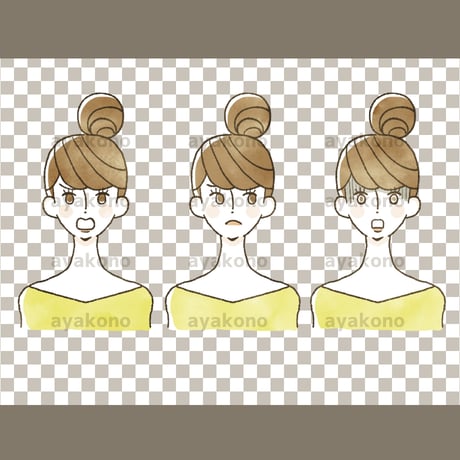 女性の表情セット【PNG】