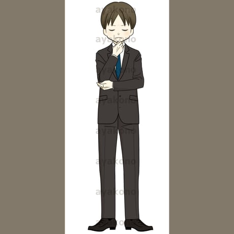 目を閉じて考えるスーツ姿の男性【JPEG】