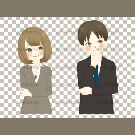頬を赤めにやけるスーツ姿の男女【PNG】