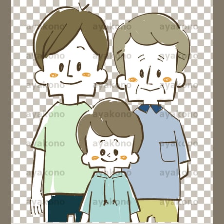 男性の三世代親子【PNG】
